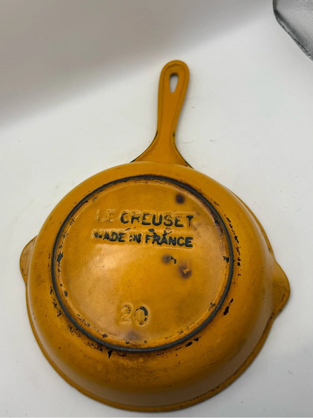 Le Creuset Double Spout Enameled Cast Iron Skillet #20 Yellow Vintage